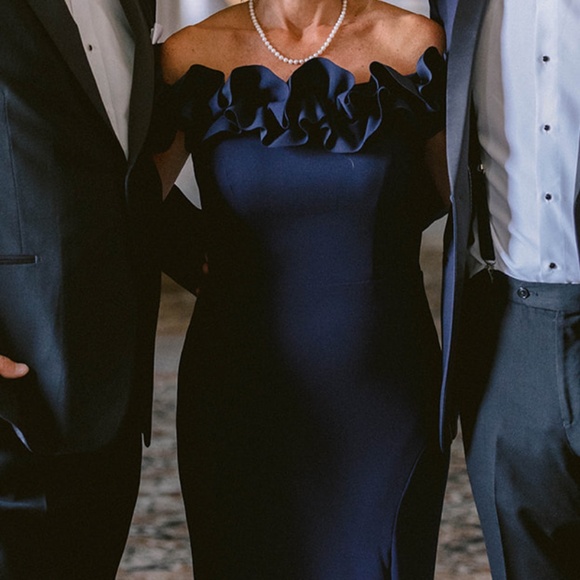 AQUA Ruffled Off the Shoulder Formal Dress - Picture 3 of 4